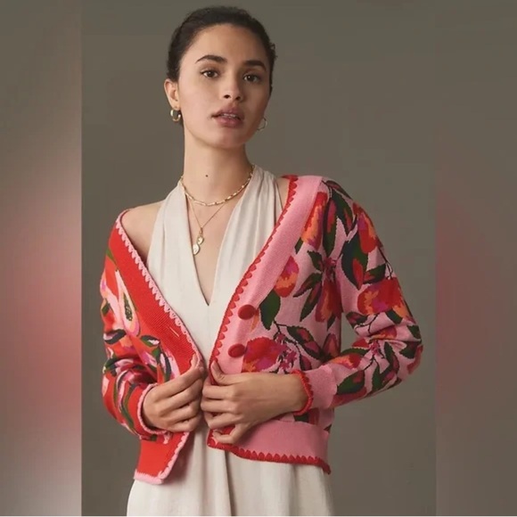 Farm Rio mixed papaya, knit cardigan XL Amaya papaya love Island - Picture 3 of 14